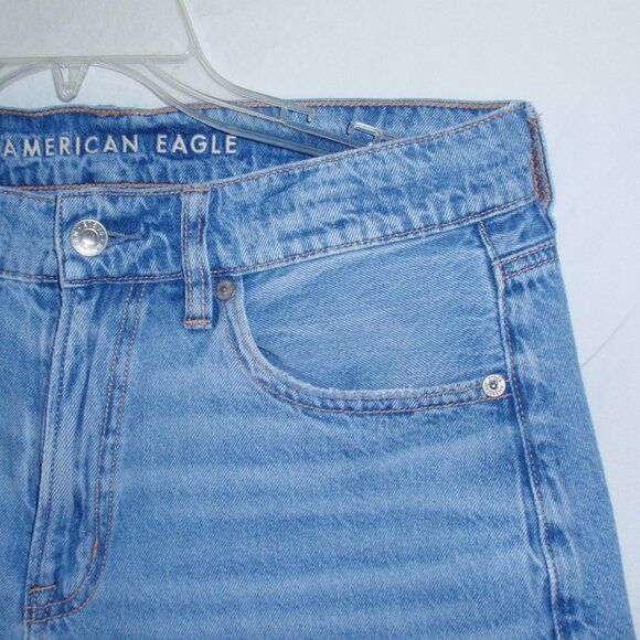 American Eagle Super High Rise Ultra Wide Leg Jeans Sz 6 SHORT Blue Destructed - Picture 4 of 16